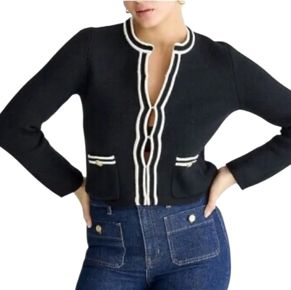 J. Crew Emilie Sweater Lady Jacket With Contrast Trim - Picture 2 of 16